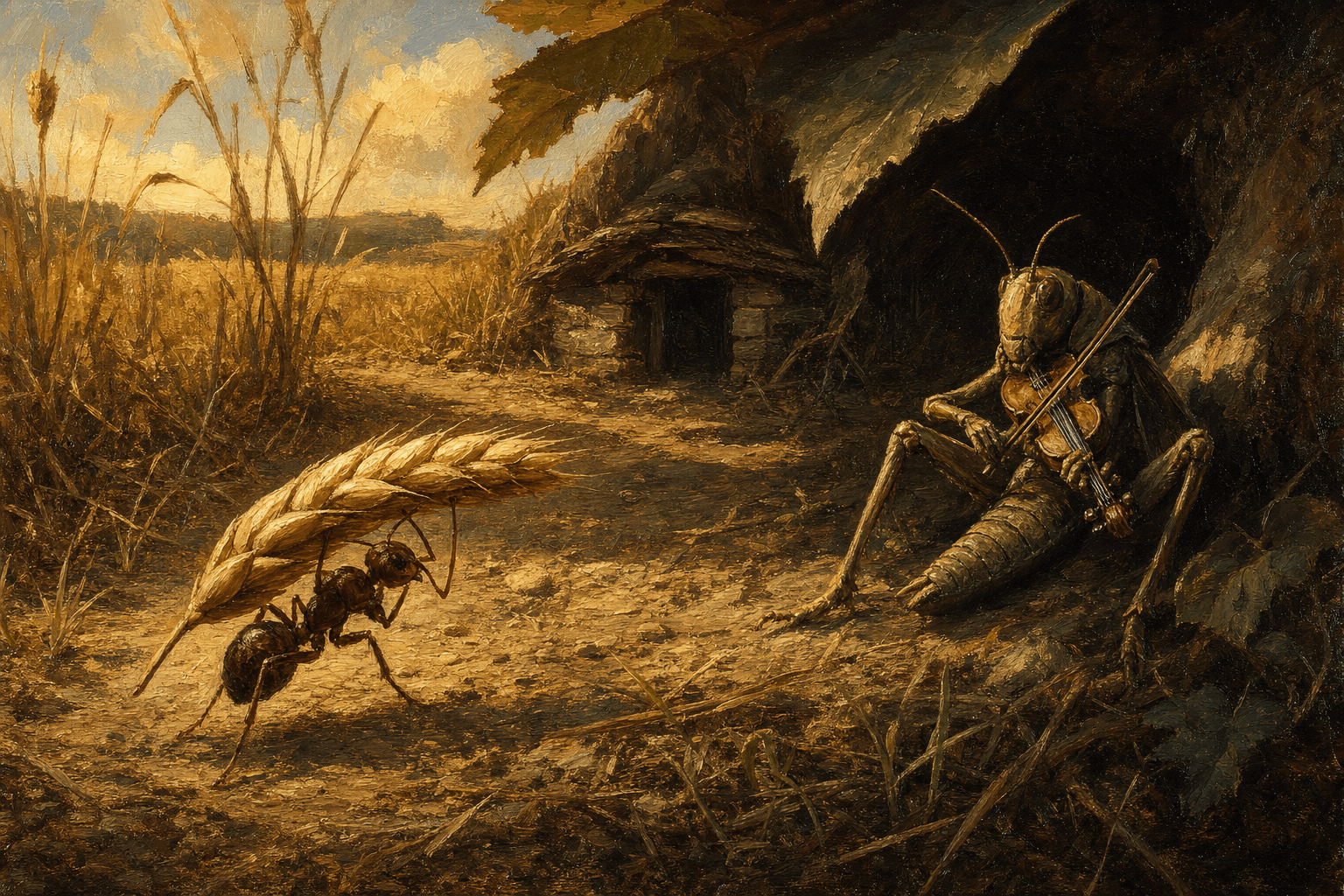 Illustration for The Ant and the Grasshopper: A Story of Prudence